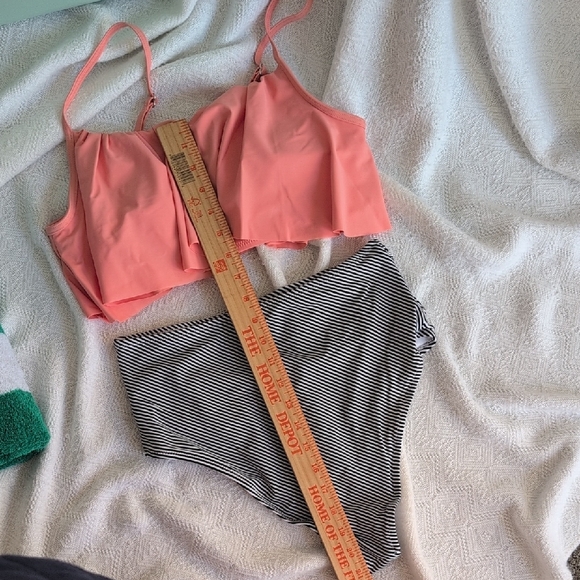 Coral and Black Striped Bikini - Picture 5 of 5